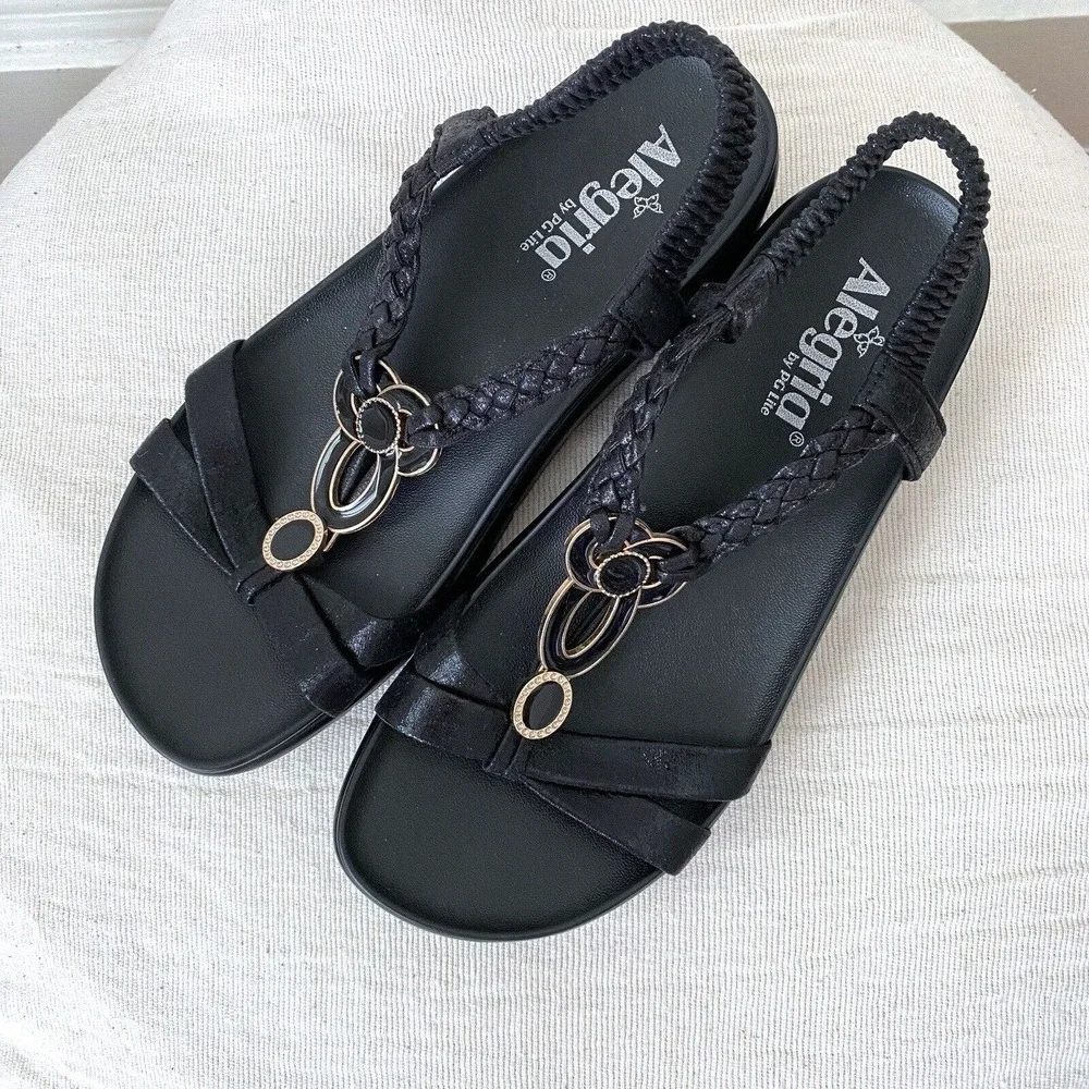 Alegria Leather Sandals Black Platform Braided‎ Women's Euro Size 38